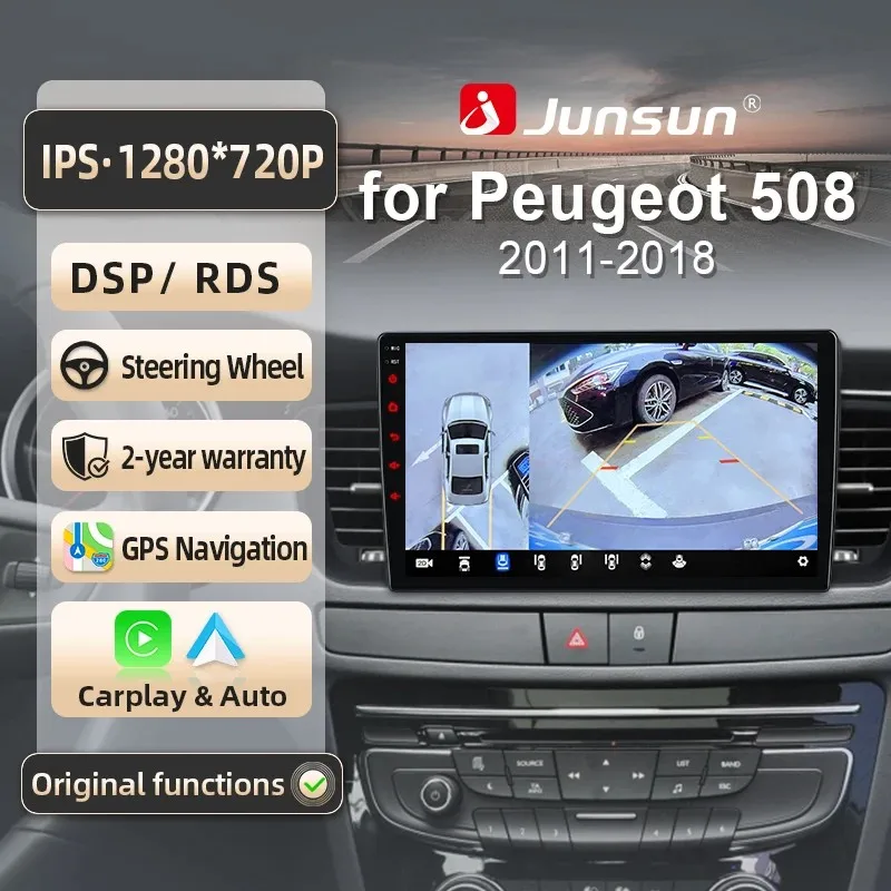 Image of Junsun für Peugeot 508 2011-2018 9 Zoll 4GB 64GB Android 13 Autoradio GPS Navigation Carplay DSP Bluetooth FM Lenkradbedienung Unterstützung USB AUX Eingang Rückfahrkamera Bereit 1080P Video Split