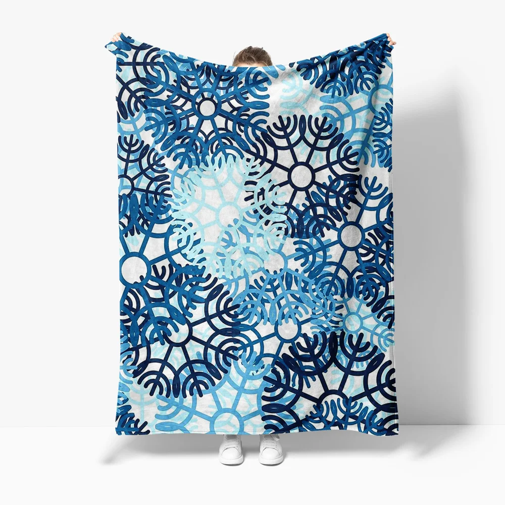 Watercolor Floral Baby Blanket Soft Fleece Knit Throw Blanket Newborn Photography Props Blue White Bedding
