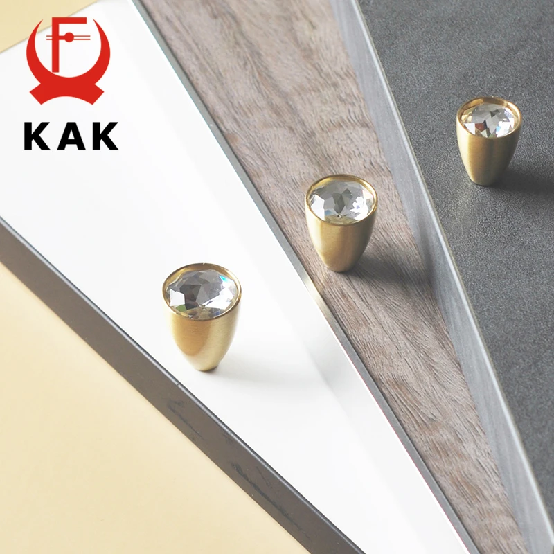 KAK Brass Furniture Knobs Emerald Crystal Diamond Cabinet Knobs and Handles Dresser Drawer Knobs Kitchen Cupboard Door Pulls