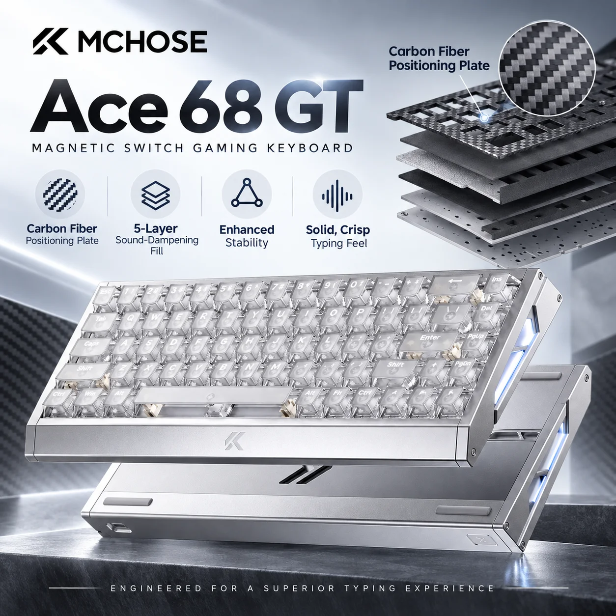 MCHOSE Ace 68 GT Turbo Wired Magnetic Switch Gaming Keyboard 16K Polling Rate Full Aluminum Rapid Trigger RT for FPS Esports