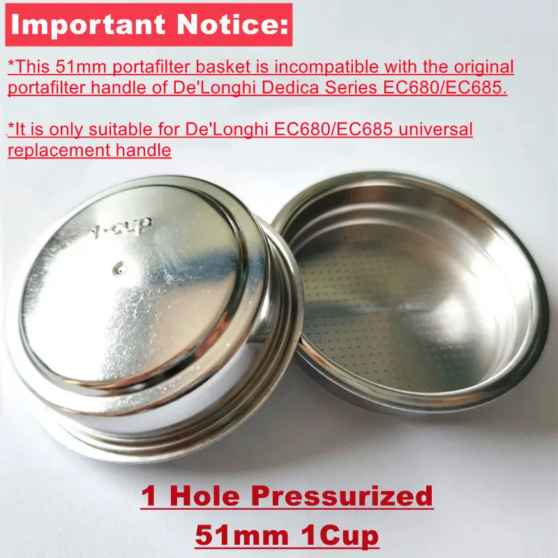 For Delonghi EC685 EC680 Coffee Portafliter 51MM Filter Bottomless Portafilter Non-Pressurized/ Pressurized Coffee Accessories