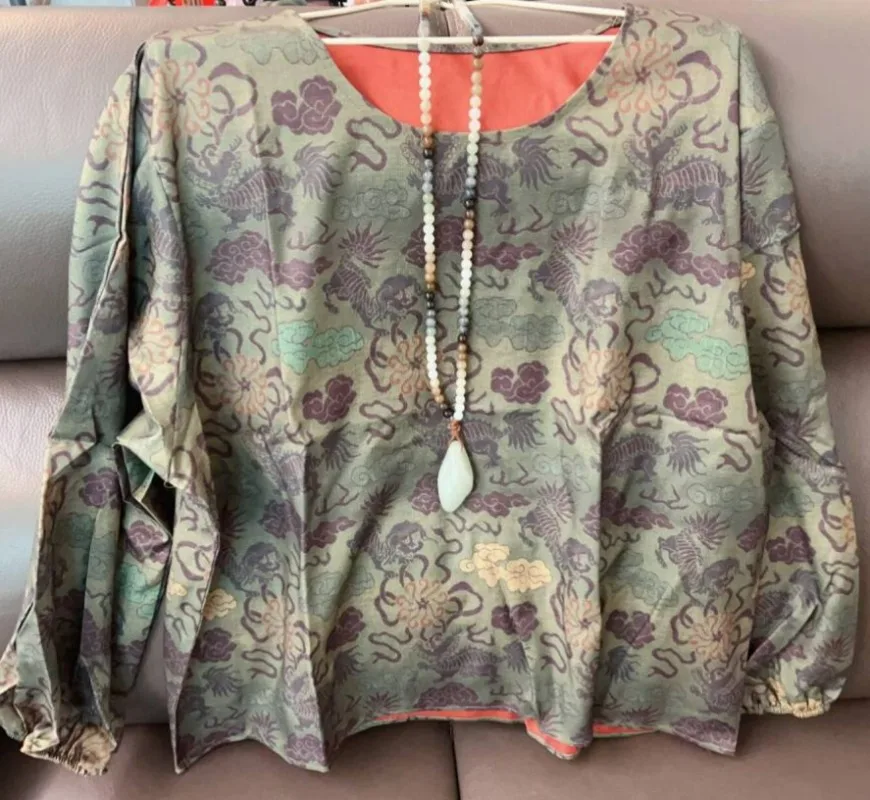 

Женская блузка с литературным принтом в китайском стиле, осенняя новая свободная женская рубашка из пряжи с рукавами-фонариками и ароматным облаком, топ с круглым вырезом