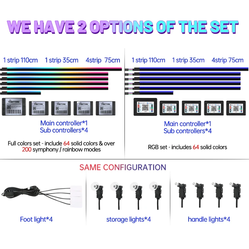 6/18/22 in 1 Led Acrylic Car Ambient Light RGB 64 213 Color Symphony Acrylic APP Streamer Rainbow Atmosphere Lamp Kit Dual Zone