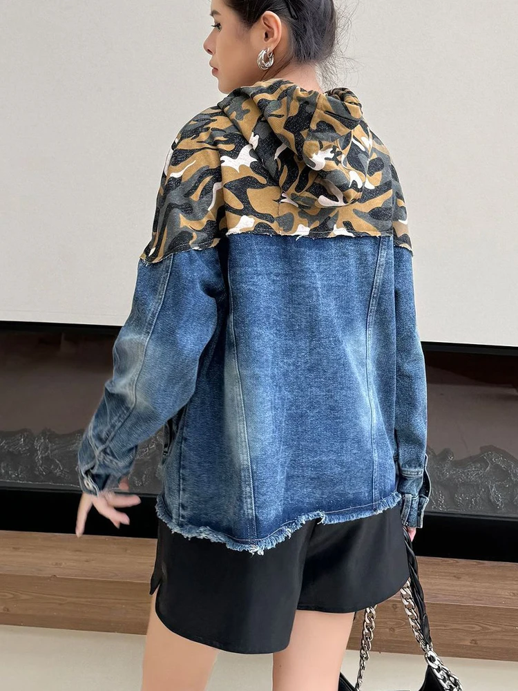 Amax lulue marca 2025 outono senhoras clássico solto impresso denim hoodies das mulheres do vintage retalhos camisolas casuais roupas punk