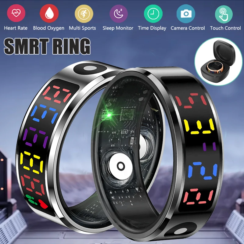 

Display Screen Smart Ring For Women Men Heart Rate Blood Oxygen Gesture Brush Tiktok Health Sleep Tracker 5ATM Waterproof Ring