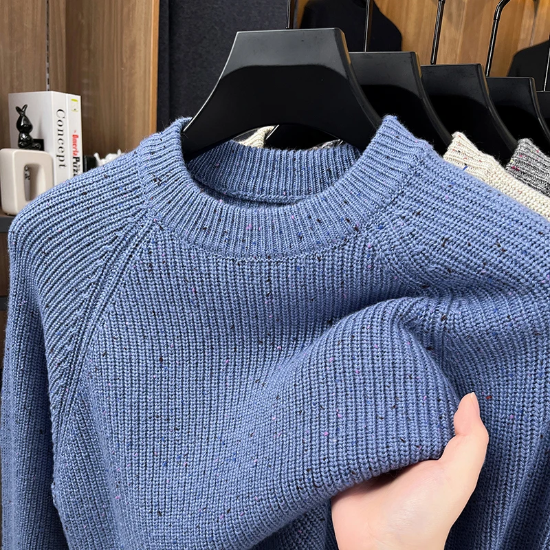 men's autumn winter high quality long sleeves knit sweater round neck adorn keep warm pullover leisure fashion men clothing tops