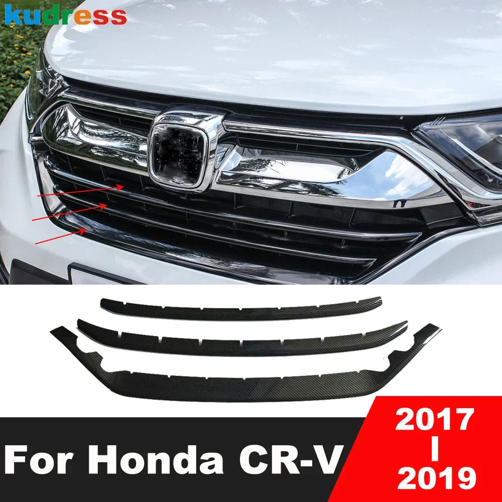 

For Honda CR-V CRV 2017 2018 2019 Carbon Fiber Car Front Center Grille Cover Trim Racing Grill Molding Garnish Strip Accessories
