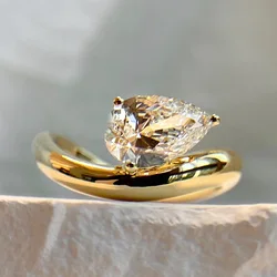 14K Gold Water Drop Moissanite Diamond Ring 100% Real 925 Sterling Silver Party Wedding Band Rings for Women Men Promise Jewelry
