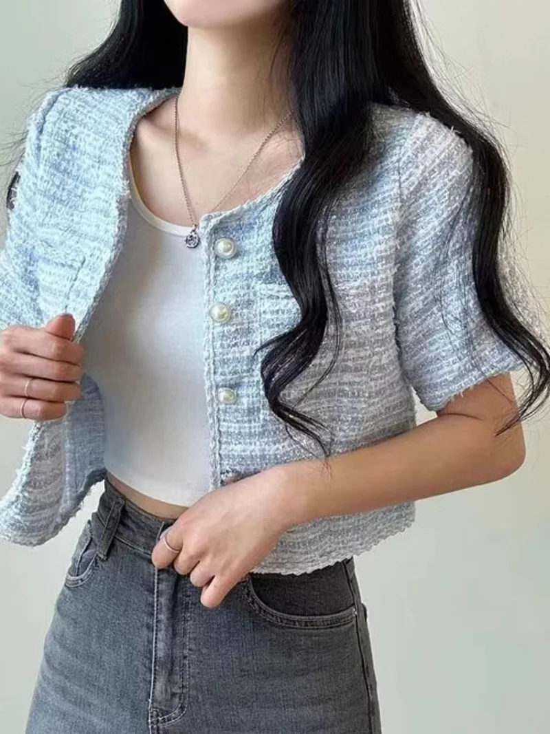 Chic polyvalent ort Bubble Sve irt Design pour femmes été Anti-âge petite fraance Sle vêtements d'extérieur rond Ne bouton C...