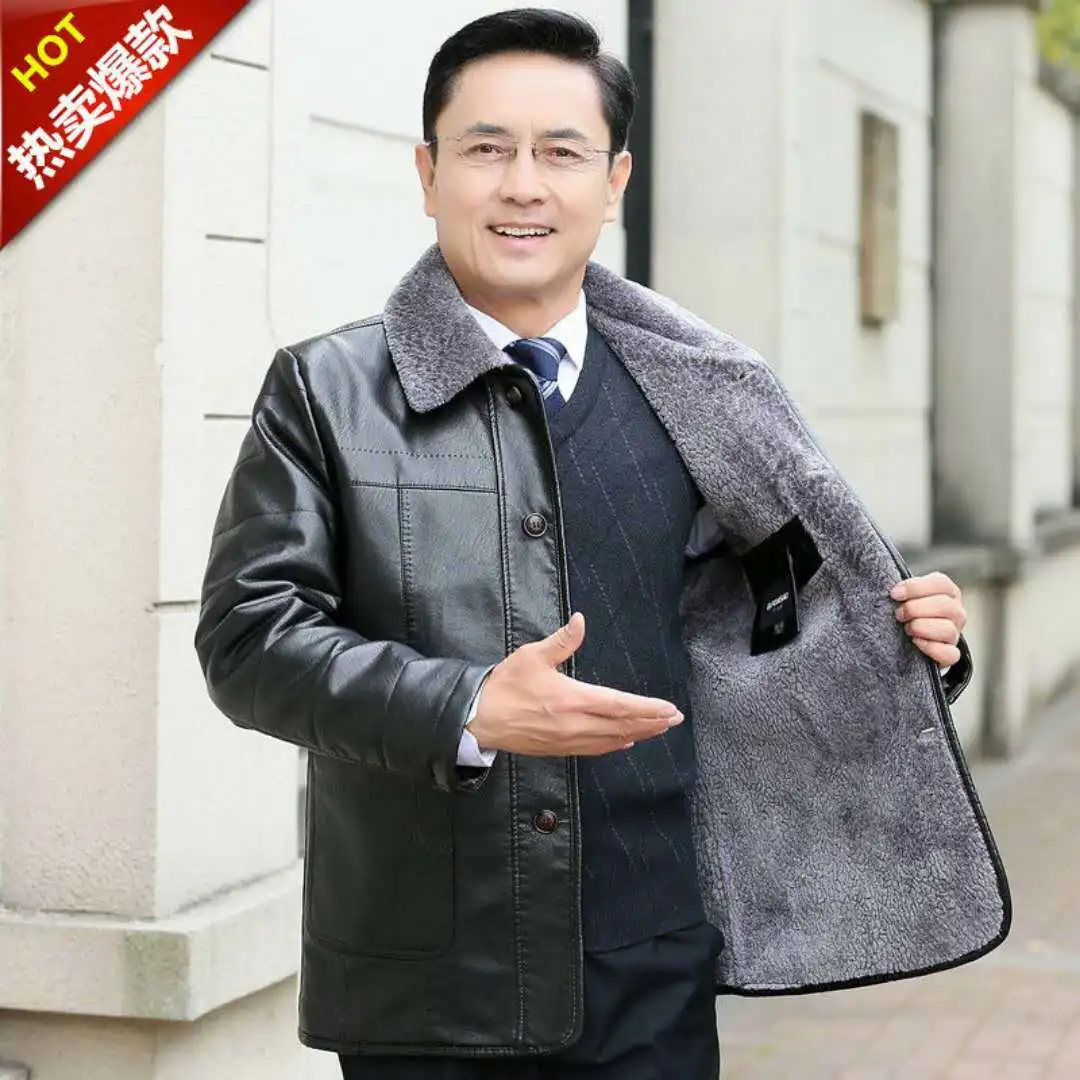 

Natural Leather Jacket For Men Winter Velvet Fur Fleece Jacket Men Clothing Genuine Leather Mens Jacket Real Sheepskin Coats
