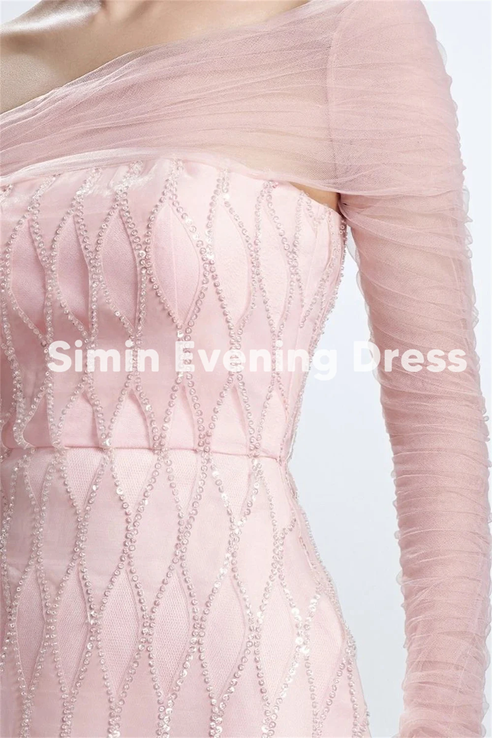 Simin Women's Sparkly Lace A Line Boat-neck Saudi Evening Dresses With Long Sleeves Tea-Length Formal Elegant Dresses 2025
