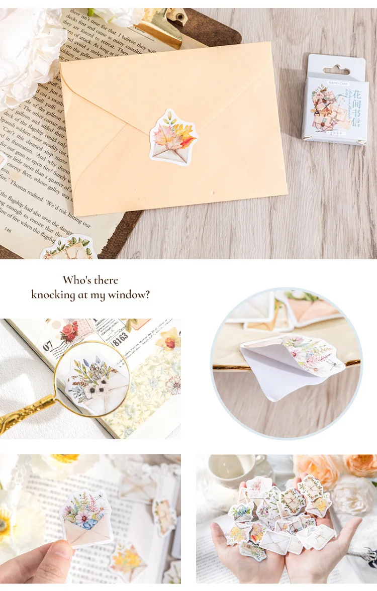 46Pcs Flower Envelope & Letter Stickers per Box for Junk Journal Diary Planner Scrapbooking Decorative DIY Craft