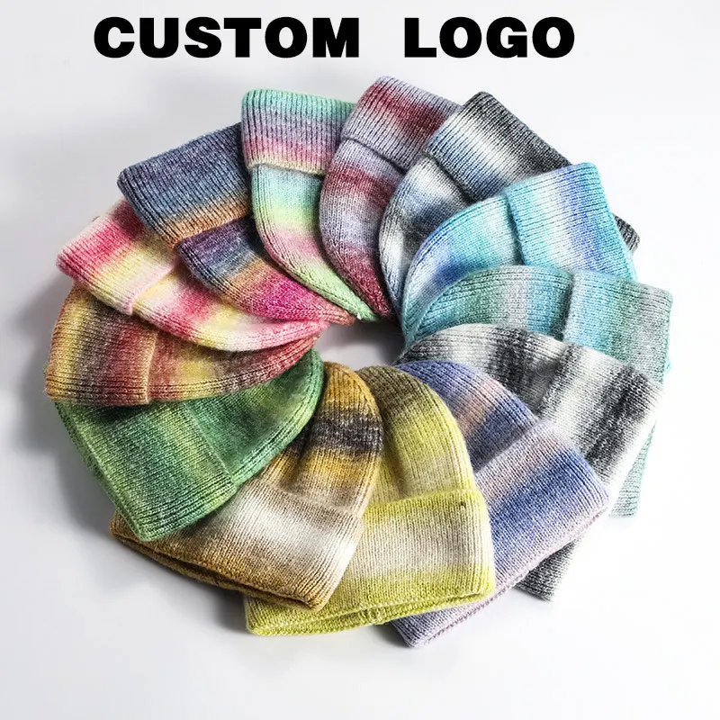 

Korean Version New Gradient Beanies for Women's Outdoor Versatile Warm Knitted Hats Autumn and Winter Men's Hat Custom Logo