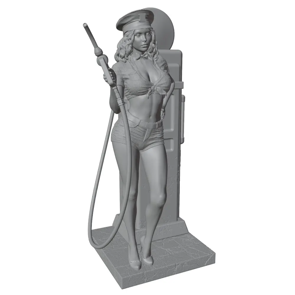 1/24/6 Desktop Decoration, Sexy Girl Gas Station Fuel Pump Resin Model Kit, 3D Printed Grey Model Statue, DIY Model, Uncolored