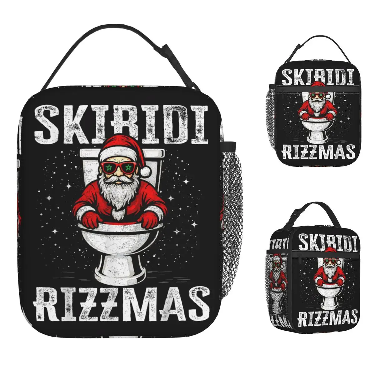 

Рождественская сумка для обеда Skibidi Rizzmas с забавным Санта-Клаусом, стильный ланч-бокс для девочек, сумка-холодильник для пикника, сумка для обеда с принтом из ткани Оксфорд