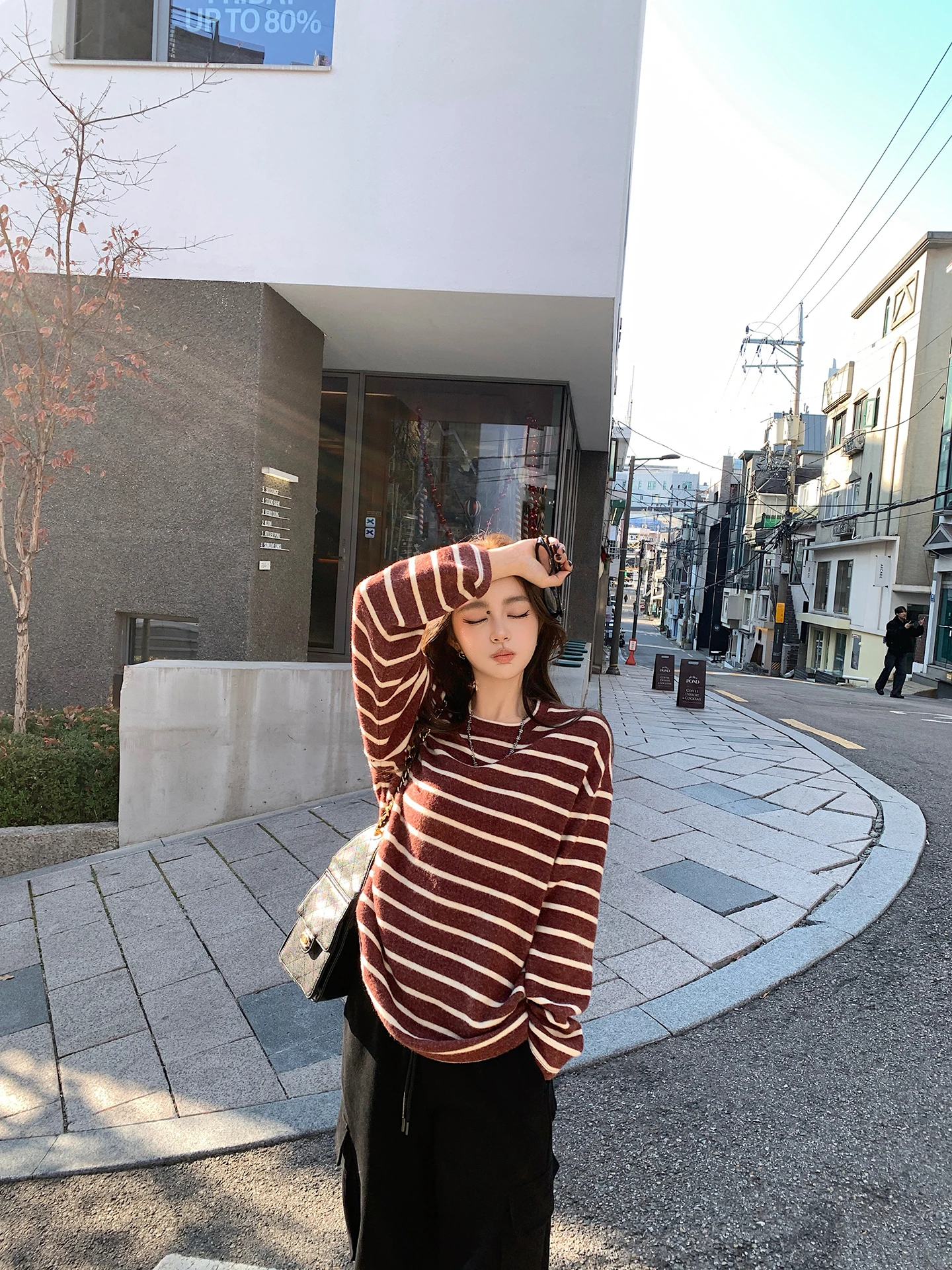 

Lilylikes Soft Striped Tee Loose Fit Autumn Winter Bloggers Sle Miu System Casual Long Sve round Ne T-irt for Women