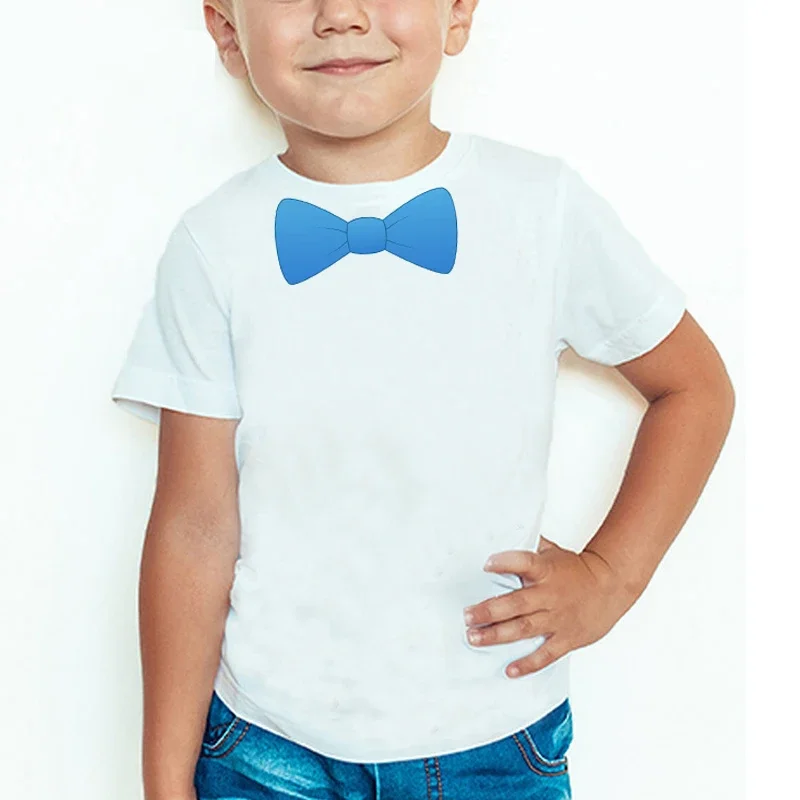 Gentleman Black Bow Tie Silhouette Print Boys White T Shirt Clean Simple Design Short Sleeve Wedding Party Wear