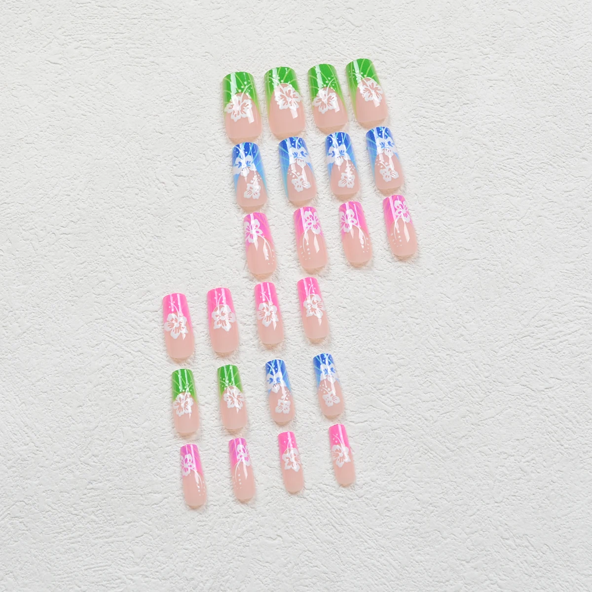 24-delige Lange Nepnagels Voor Balletkisten Met Kleurrijke Franse Tips En Witte Klaverstickers