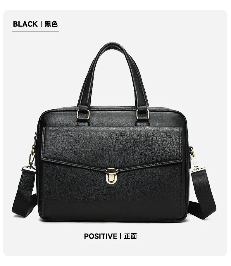 Genuine Leather Briefcase for Men Top Grain Cowhide Handbag Travel Large Capacity Leather Business Bag Laptop Bag