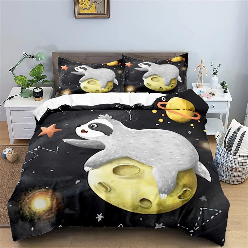 

Lovely Sloth Duvet Cover Set Cartoon Animal Bedding Set For Girls Boys Teens Dorm Bedroom Decor Microfiber King Comforter Cover