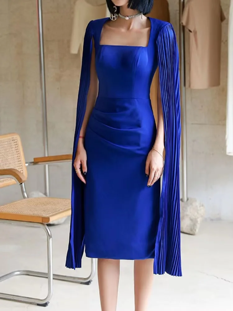 VKBN News Women's Summer Party Evening Dress Casual Square Collar Blue Banquet Wedding Gown for Females