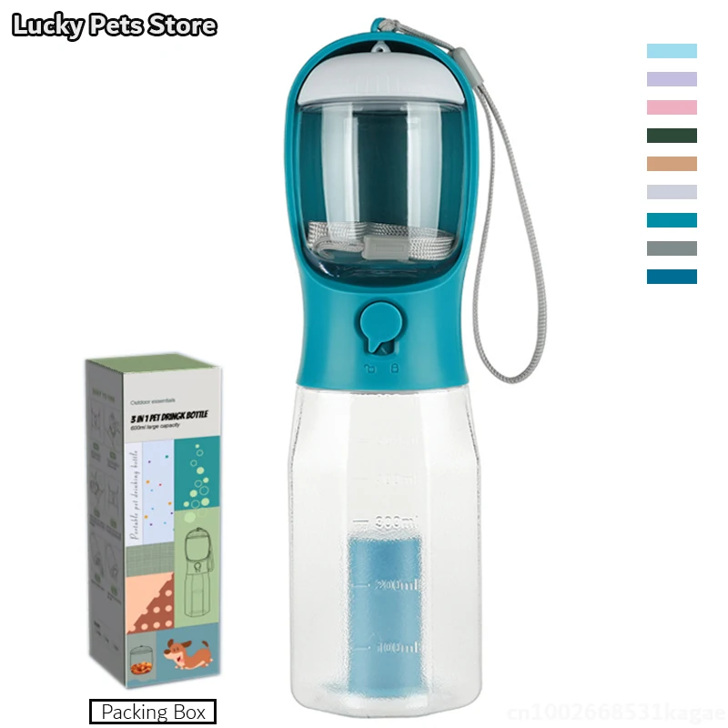 600ml Portable Dog Water Bottle with Poop Bag Dispenser Pet Feeder for Cat Dog Bowl Outdoor Puppy Drinking Bowl Food Container