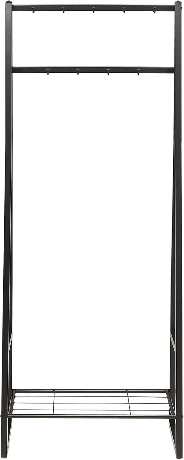 Cabide de 9 ganchos com prateleira para sapatos, organizador de entrada preto 27,6 x 13 x 69 polegadas