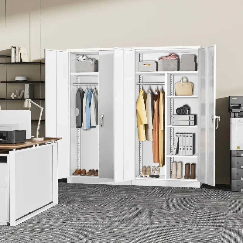 Metal Wardrobe Closet - 72" Bedroom Armoires with Lock Storage Locker with Adjustable Shelves and Removable Hanging Rods