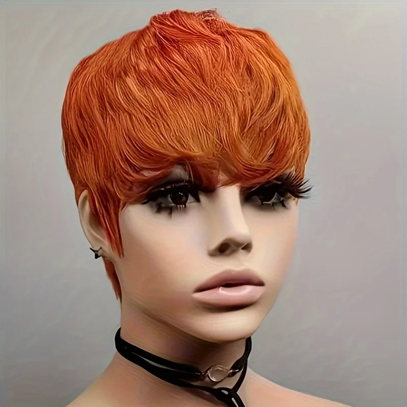 Short Pixie Cut Straight Human Hair Wig Remy Hair Human Hair Wigs With Bangs Wig Non Lace Wig