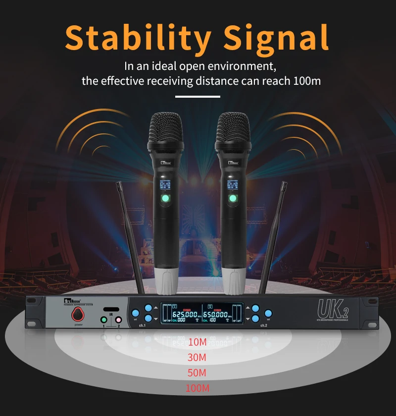 Dual Channel Wireless Microphone System Professional Uhf Wireless Microphone For Karaoke