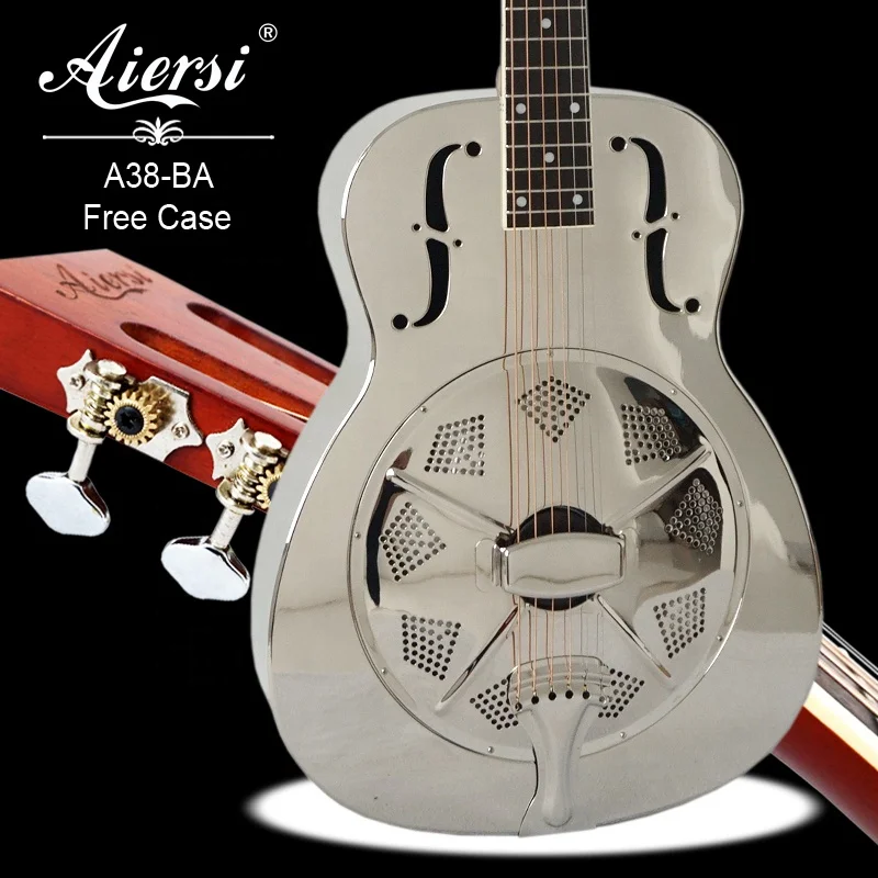 Gloss O Style Brass Body Single Cone Biscuit Resonator Guitar 6‑String Bluegrass Folk Acoustic Instrument for Music Performers