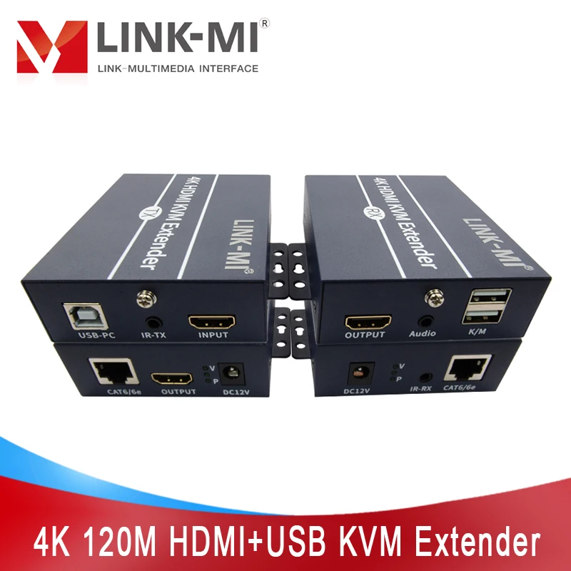 LINK-MI 120m 4K HDMI+USB KVM Extender over Cat5e/6 Cable with HDMI Loop Out Support Keyboard and Mouse, 3.5mm Audio/IR Extension