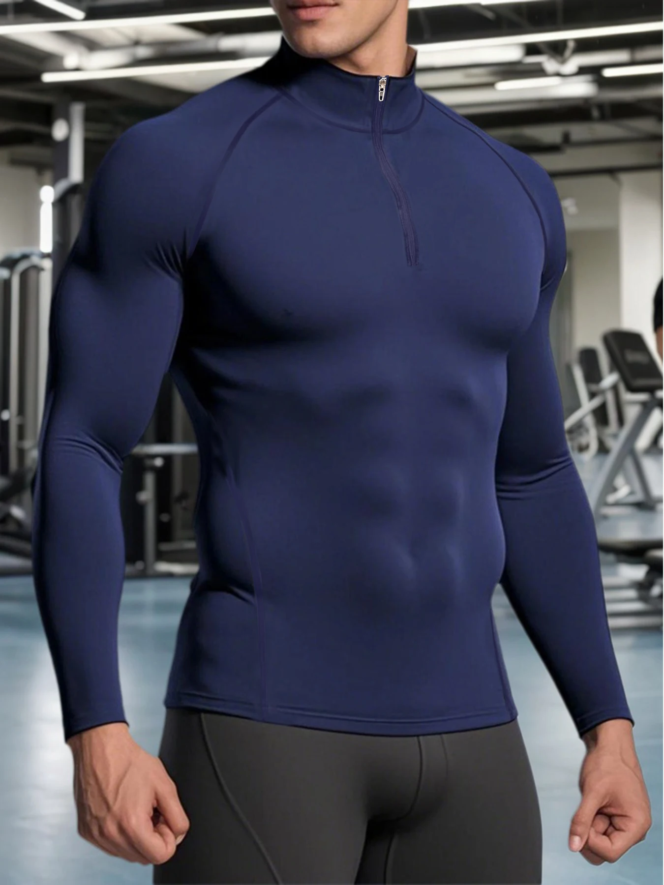 Lightweight Soft Durable 1/4 Zipper Stand Collar Men Compression Tee Raglan Seam Long Sleeve Moisture Wicking Shirt For Fitness