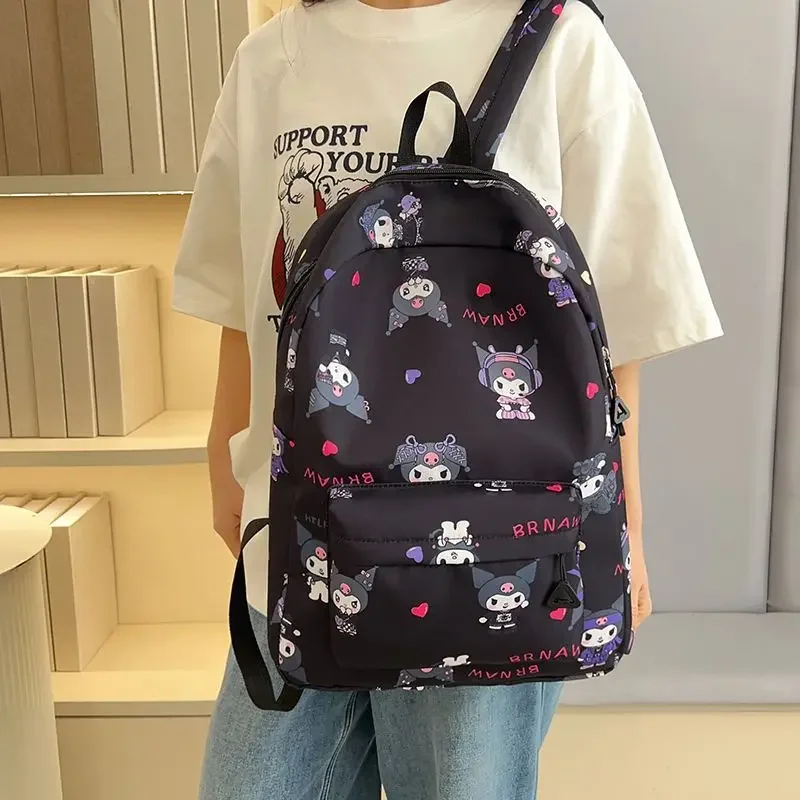 Kawaii Kuromi Shool Backpack for Girl Women Large Capacity Lightweight School Bag Cartoon Printing Nylon Fabric