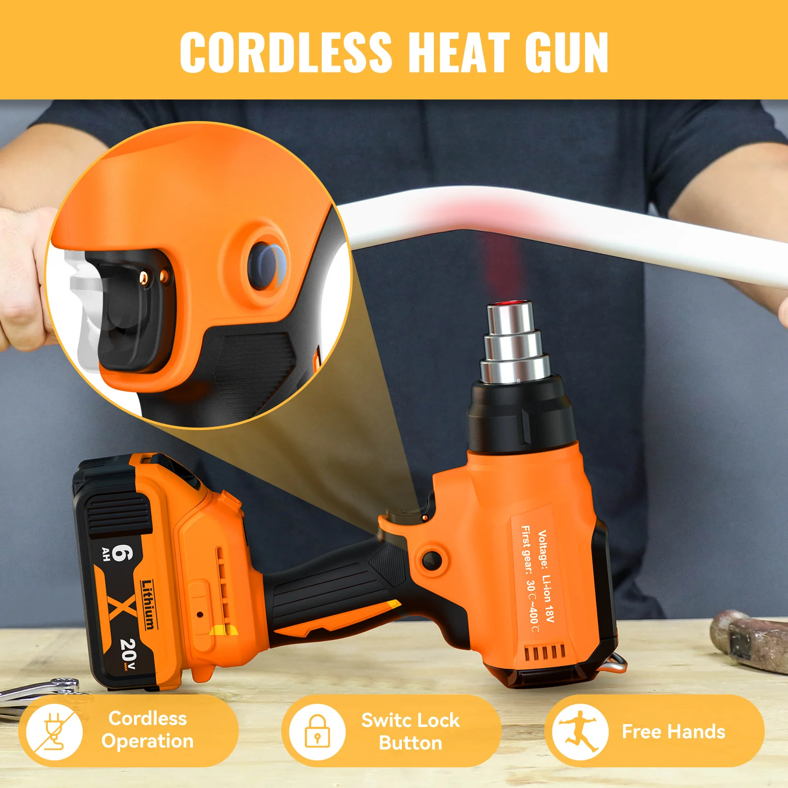 Cordless Heat Gun For Dewalt 18V Battery DCB200 Adjustable Temperature 122-1022 Battery Heat Shrink Gun With Battery Charger