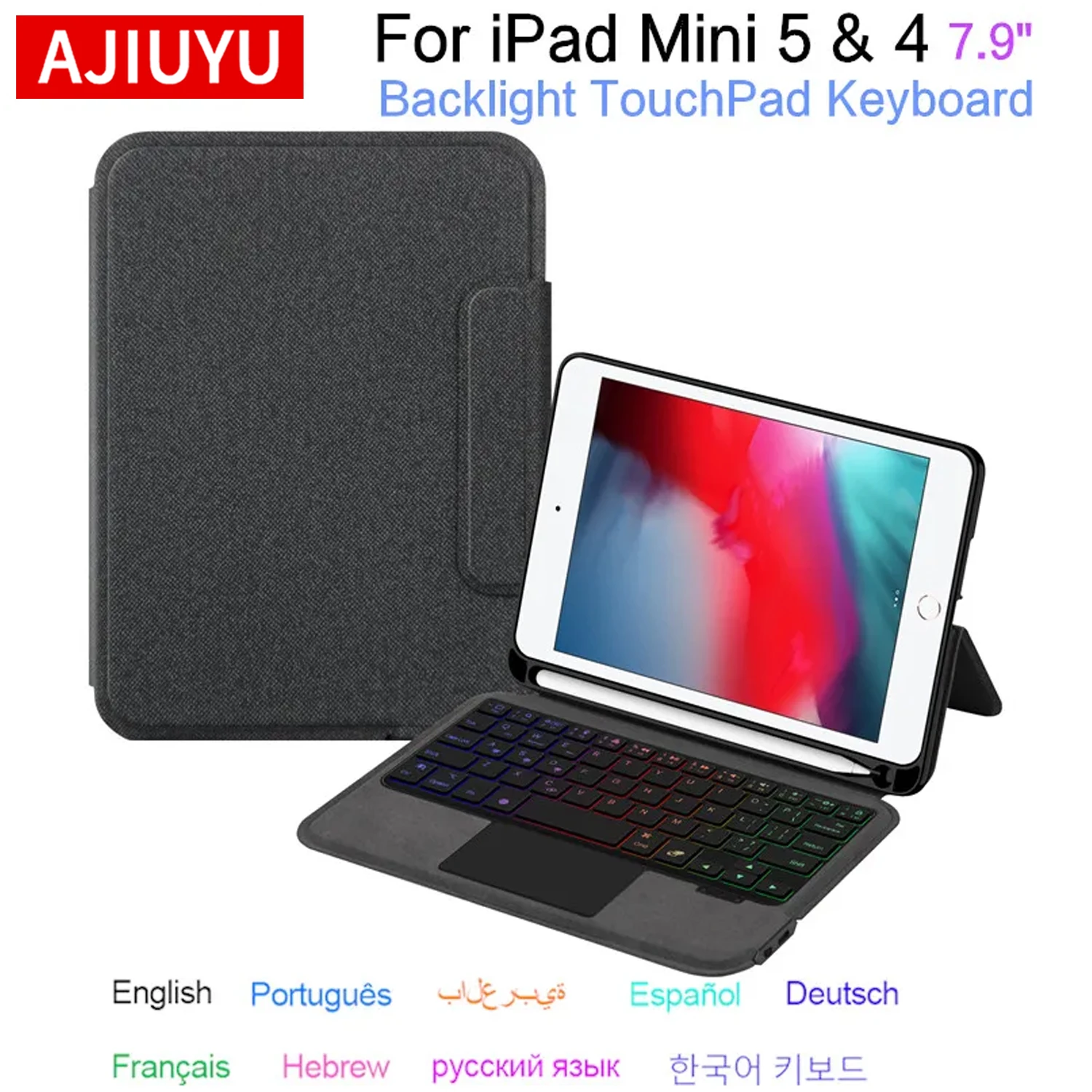 

AJIUYU Backlit Keyboard Case For iPad Mini 5 2019 Funda mini 5th Generation Mini 4 5 7.9" A2133 A2124 Tablet PU Protective Case