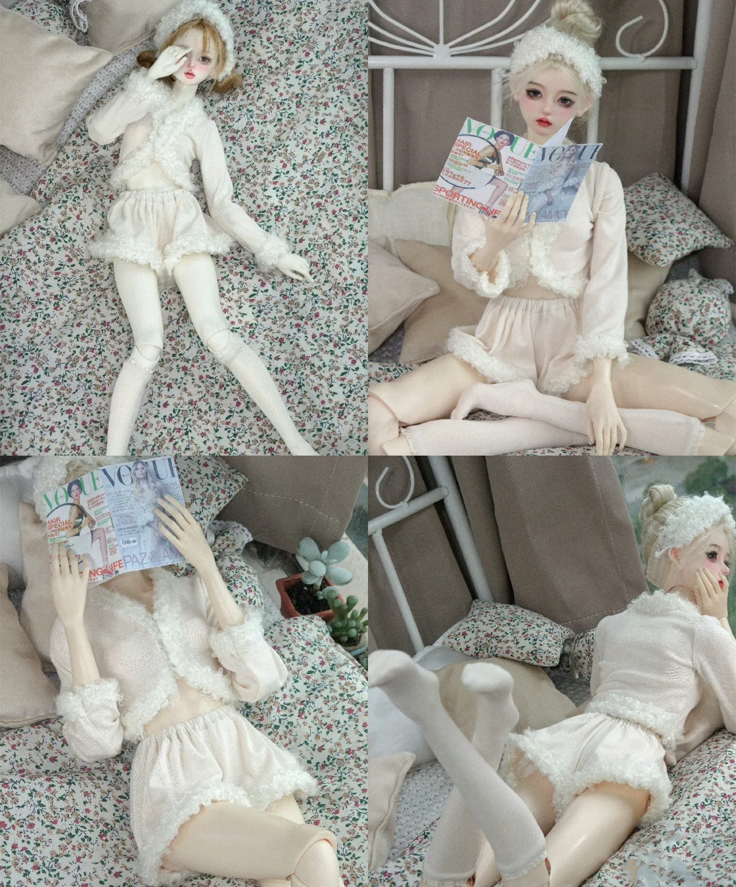 Moda 1/3 1/4 Vestiti per bambole BJD, top, pantaloncini, calzini, fascia per capelli