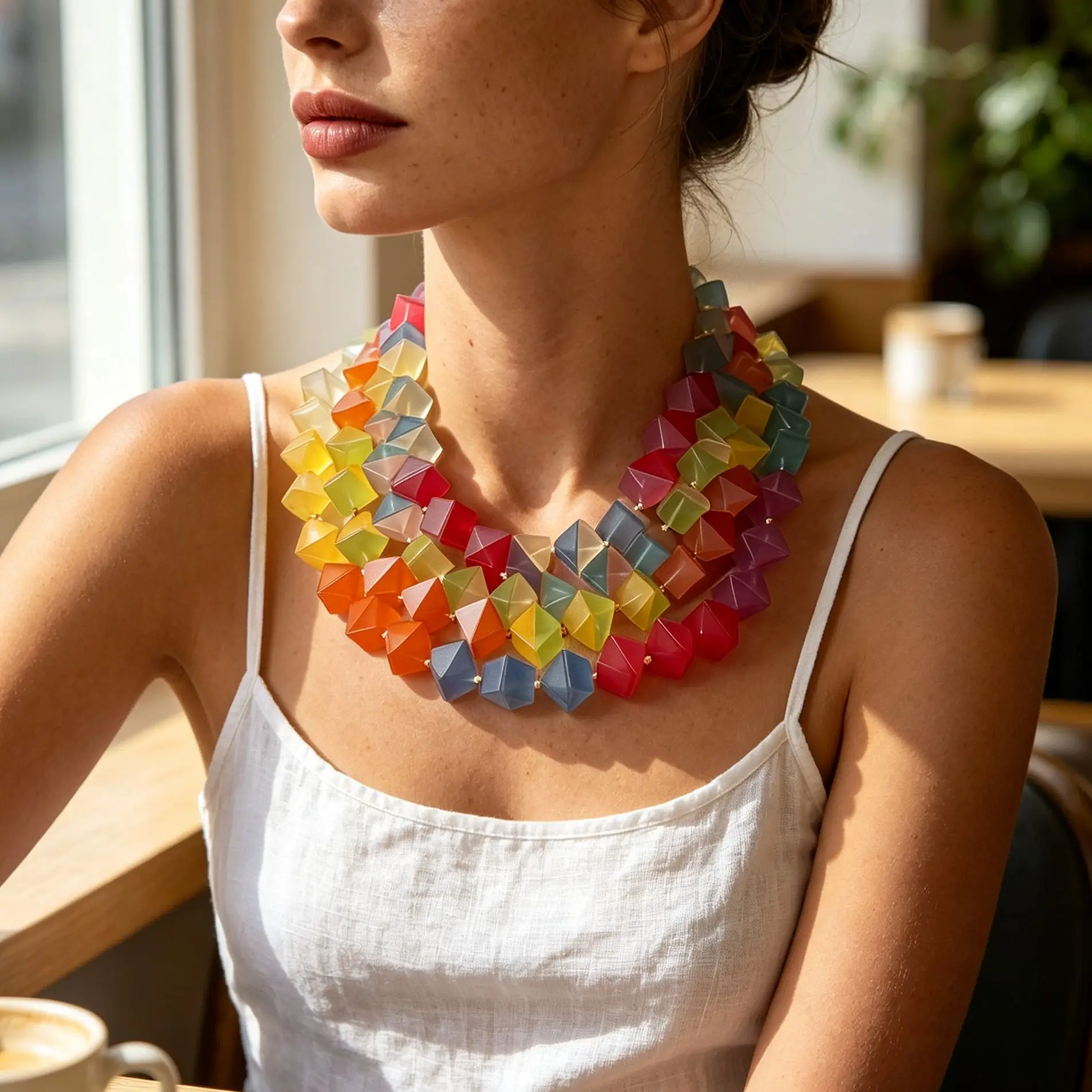 Vacation Trend Creative Matte Block Resin Necklace for Women