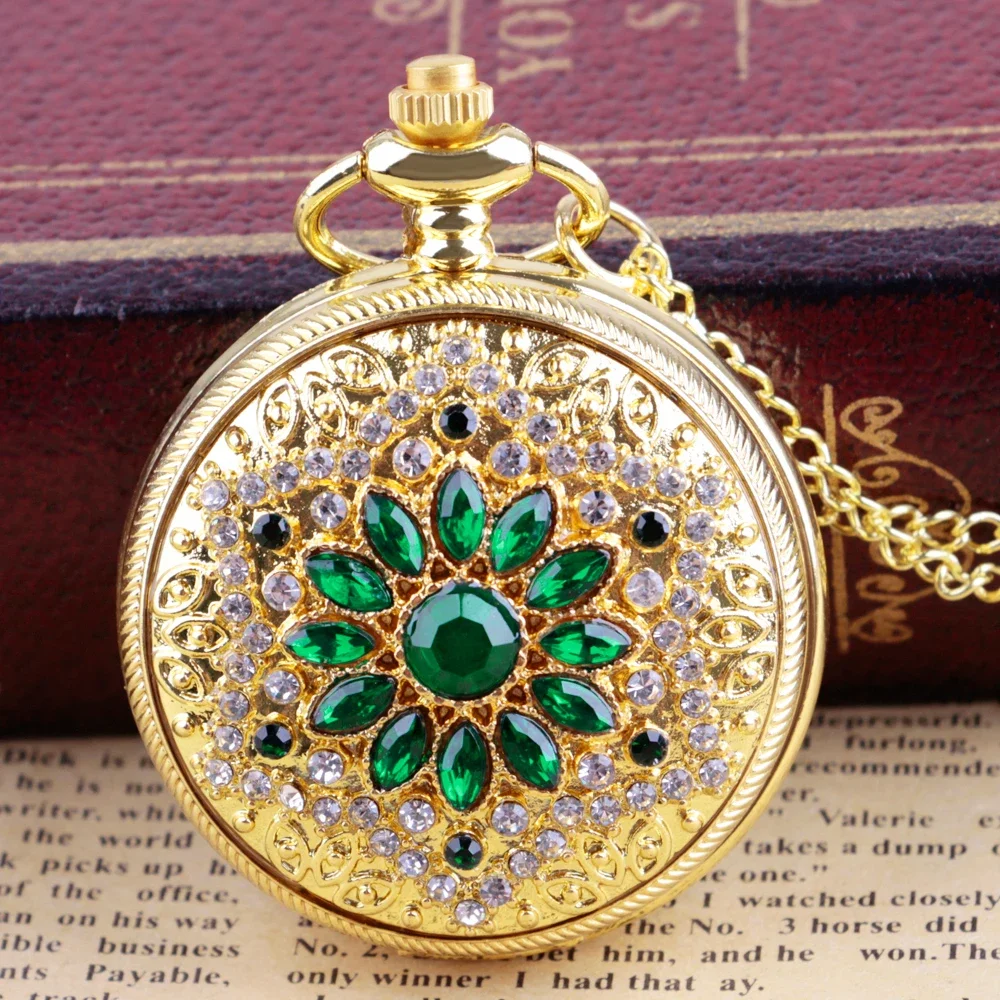 

Vintage Pocket Watch Gold Arab Numerals Quartz Pocket Watch Necklace Pendant Clock Chain Women Gift