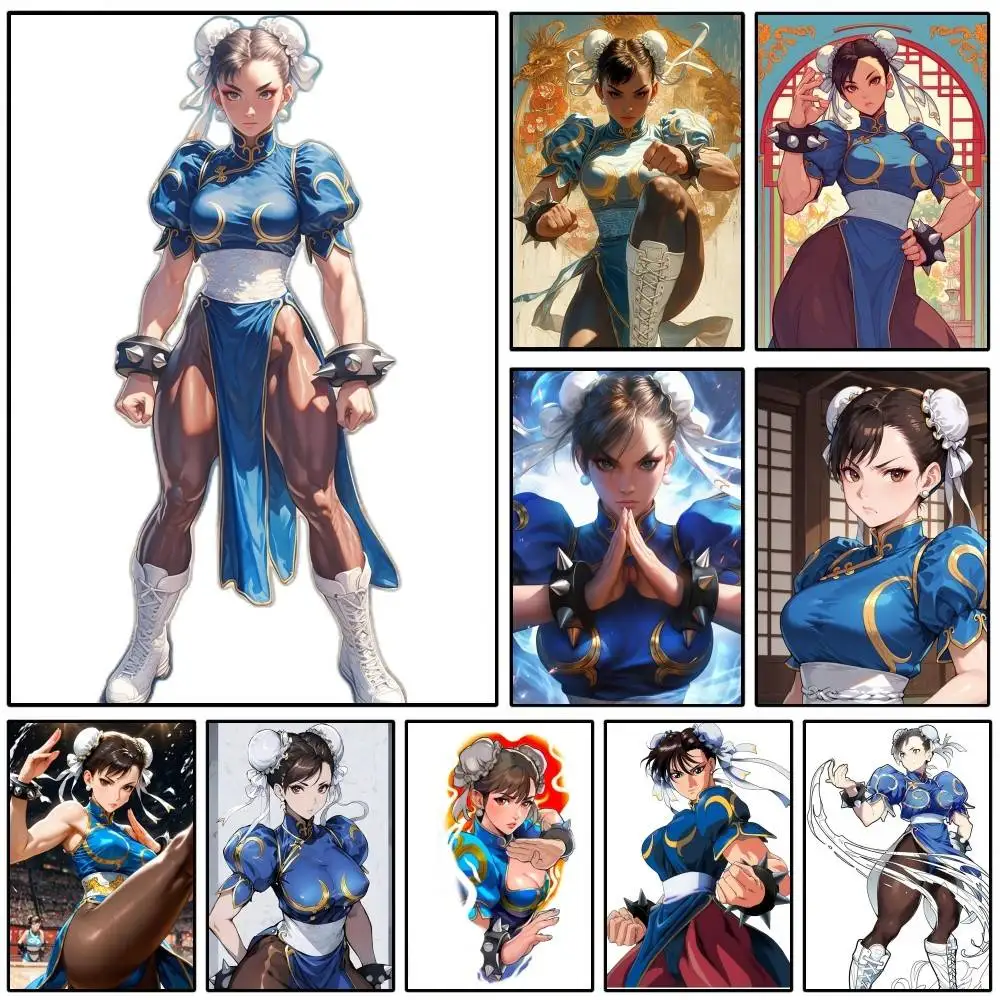1PC 1PC Blood Street Fighter ChunLi Poster Self-adhesive Art Waterproof Paper Sticker Coffee House Bar Room Wall Decor
