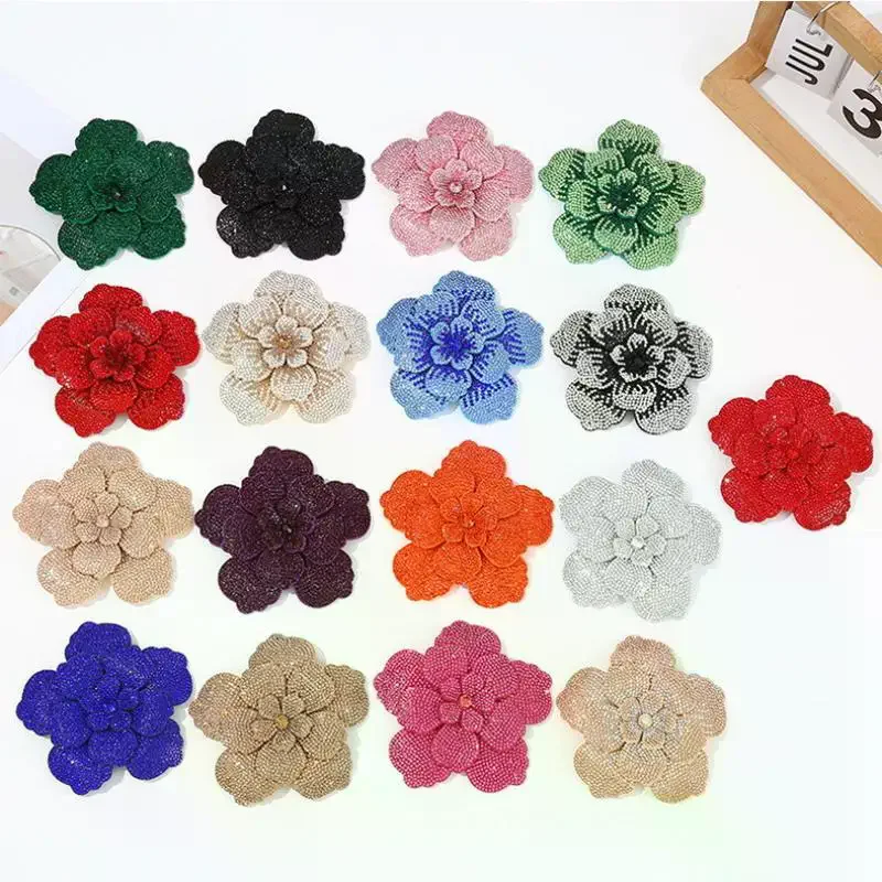 1pc Three-dimensional Camellia Rhinestone Flower Patches DIY Craft Sewing Supplies Embellishment Flower Brooch Fabrics Sparkling