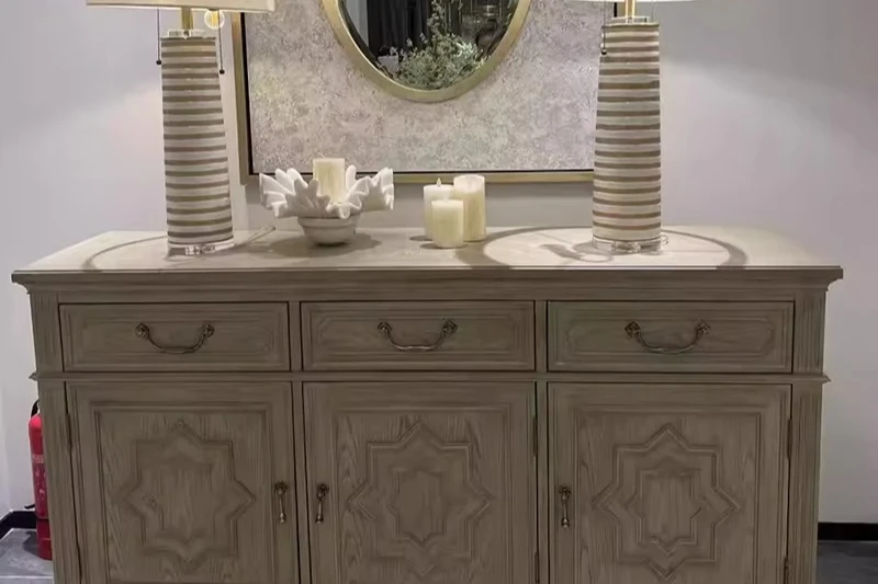 Modern Vintage Restaurant Wall Mounted Solid Wood Carved Sideboard Media Console Home Furniture Console