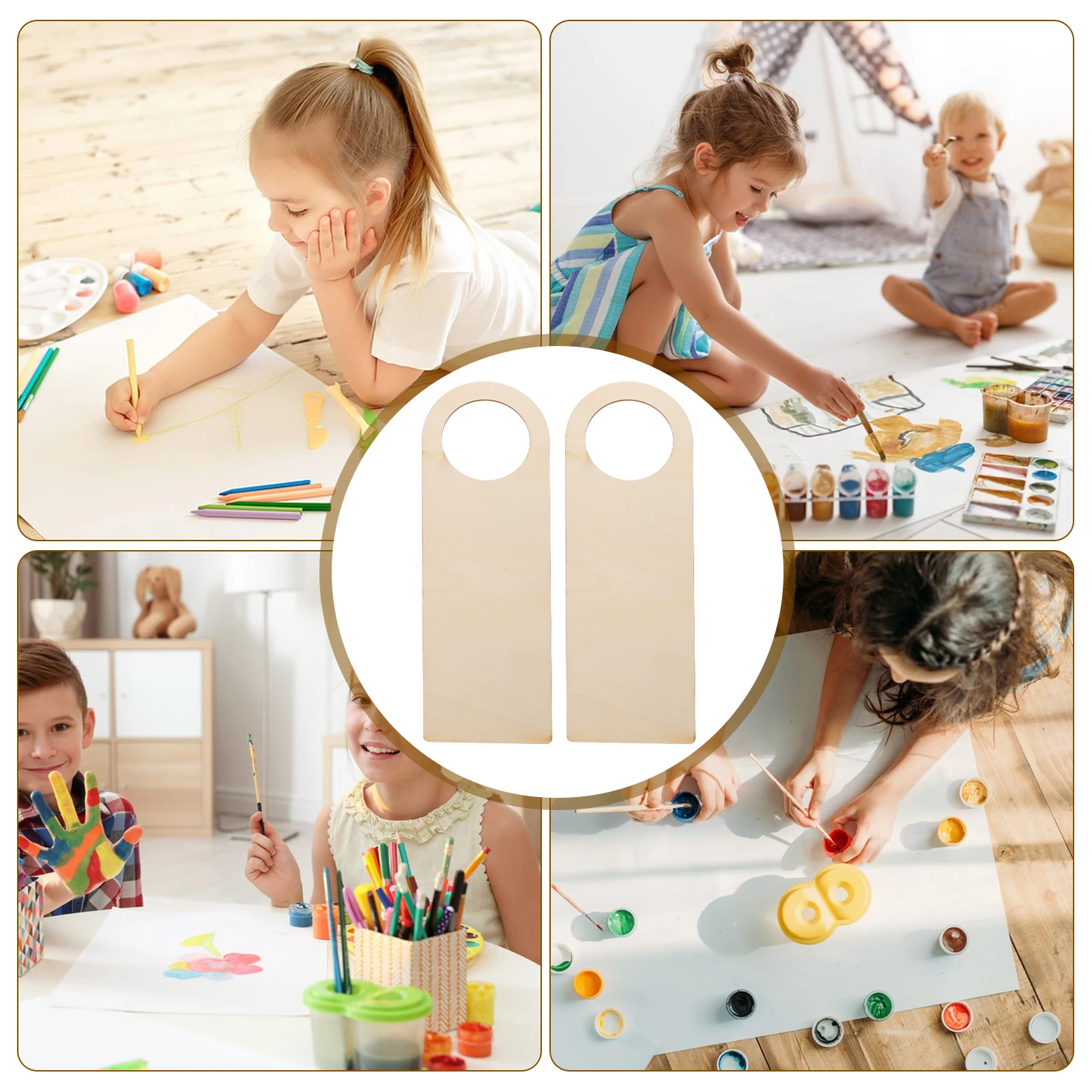 

12Pcs Unfinished Wooden Door Knob Hangers Lightweight Durable Precut Sanded for Kids Crafts Schools Group Projects