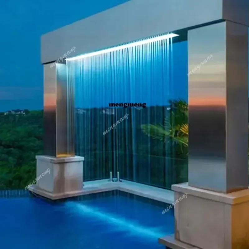 304 stainless steel water curtain waterfall rain curtain outdoor landscape fountain water curtain wall water screen with Light