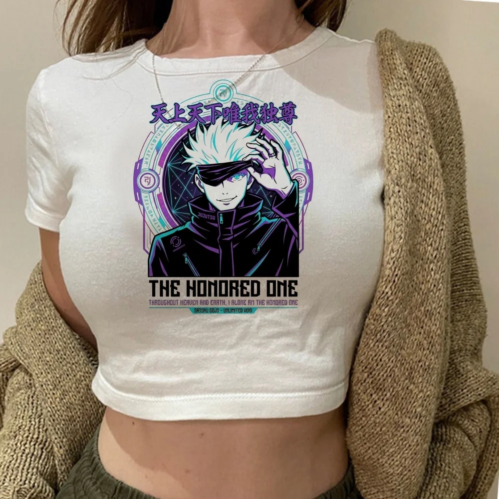 Gojo Satoru crop top ladies y2k meme streetwear gyaru emo tshirt goth funny graphic baddie cutecore