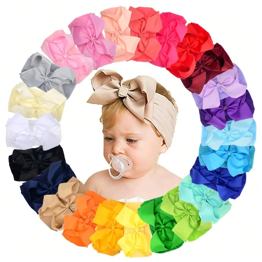 

24 Pcs Baby Girls Bows Headbands Nylon Hairbands Ribbon Bow Elastic Hair Accessories For Newborns Infants Toddlers And Kids