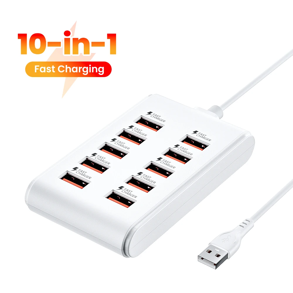 10 in 1 Multi Ports USB A Fast Charger Power Strip Desktop Charging Station 1m Cord USB A HUB Adapter Socket For iPhone Samsung