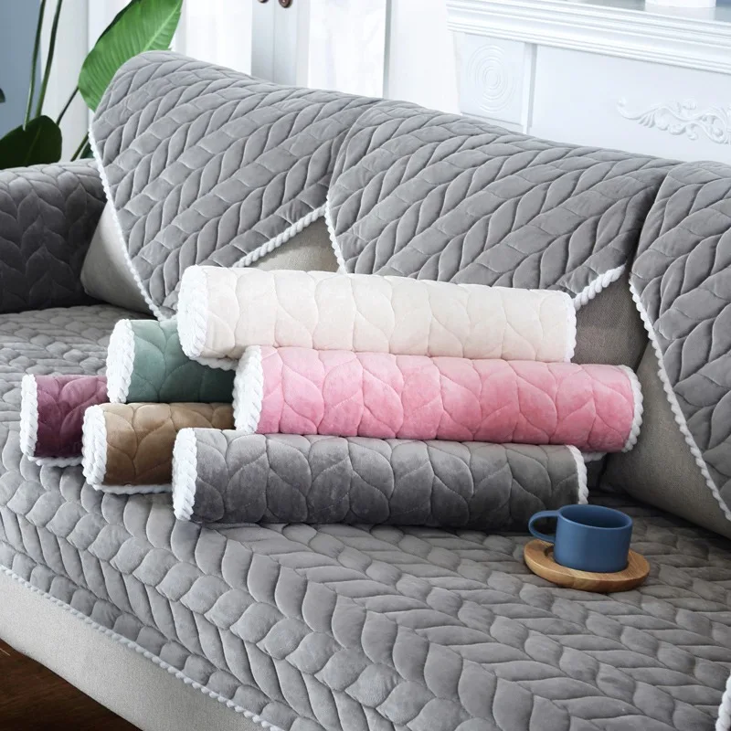 Thicken Short Plush Quilted Sofa Towel Lace Edge Non-slip Sofa Cover European Style Sectional L-shaped Couch Cover