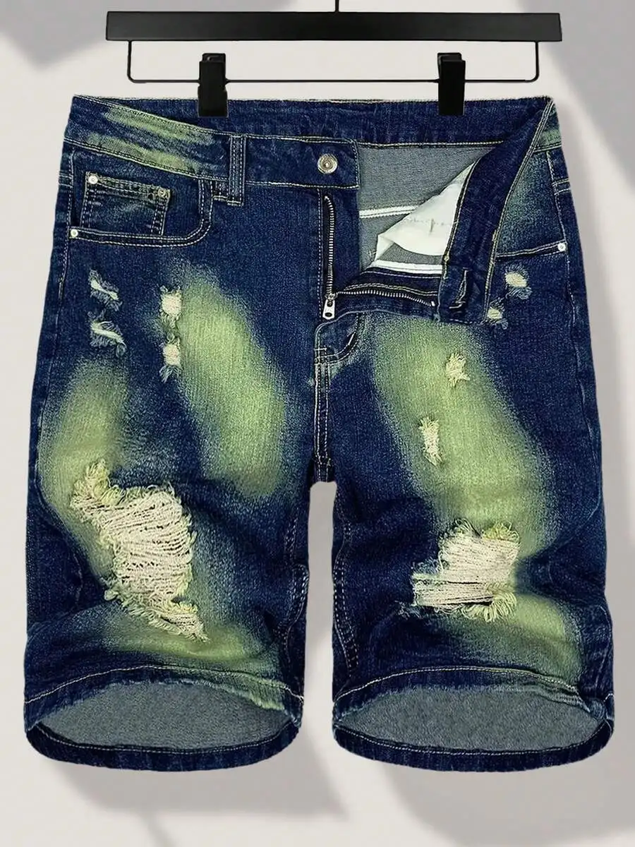 

Mens Slim Stretch Distressed Denim Shorts Casual Summer Short Pants