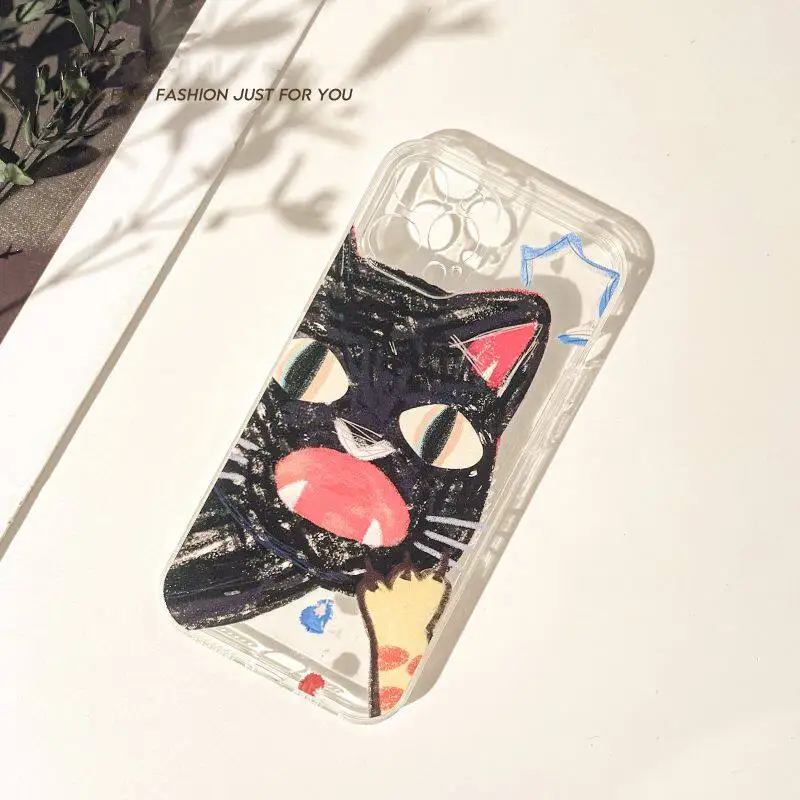 Doodle Angry Cat Case for Iphone 15 Pro Max 11 12 13 14 Pro Max 6 6S 7 8 Plus 13 Mini XS Max XR SE 2022 Back Cover Clear Fundas
